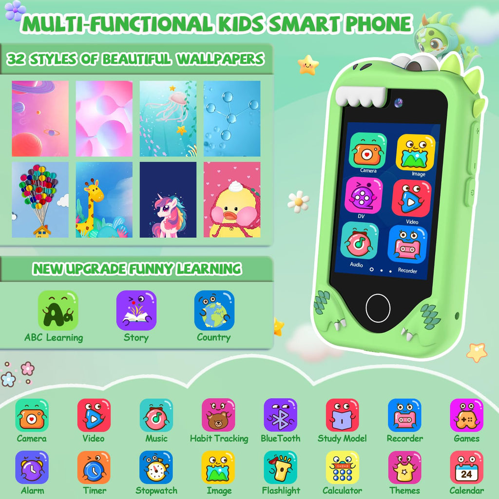 Green dinosaur kids camera phone toy feature image