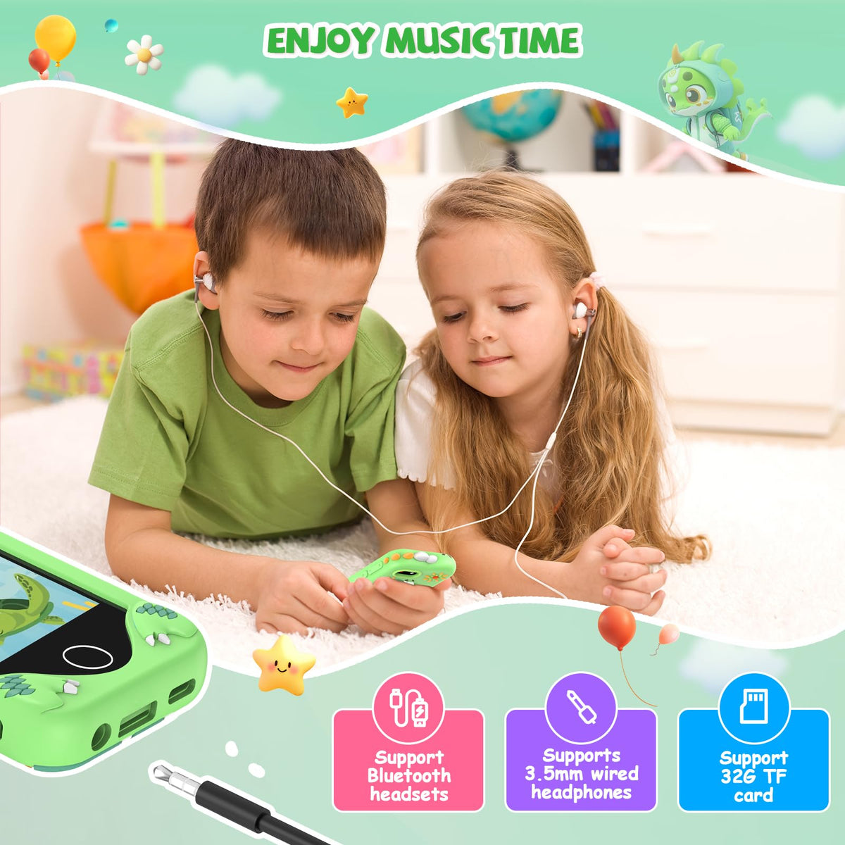 Green kids smart phone camera toy accessory and packaging image