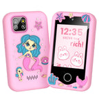 Light pink kids smart phone camera toy with mermaid silicone case front and back view