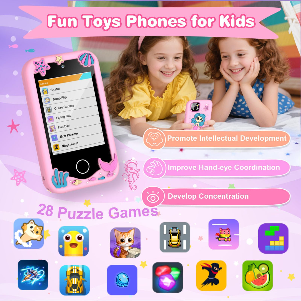 Light pink kids camera phone toy games and functions image