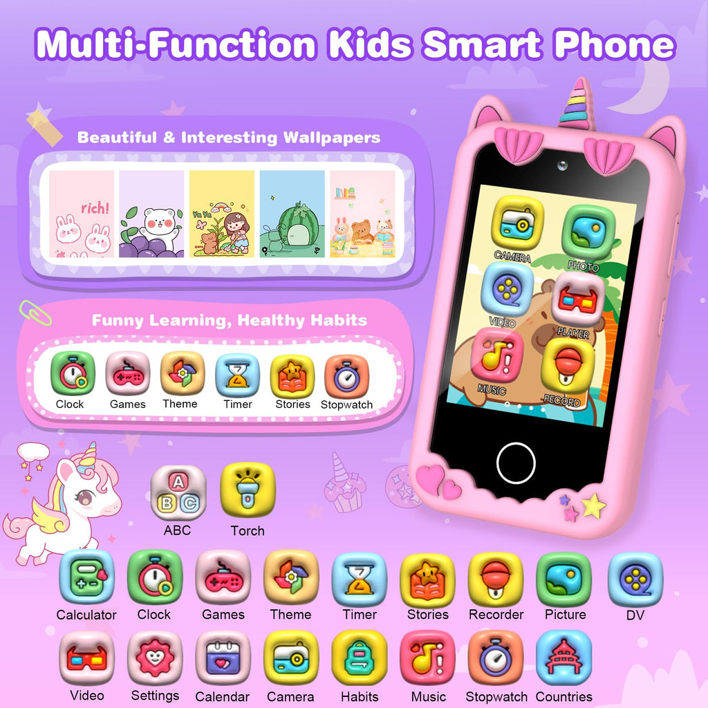 Light pink unicorn kids camera phone toy detail image
