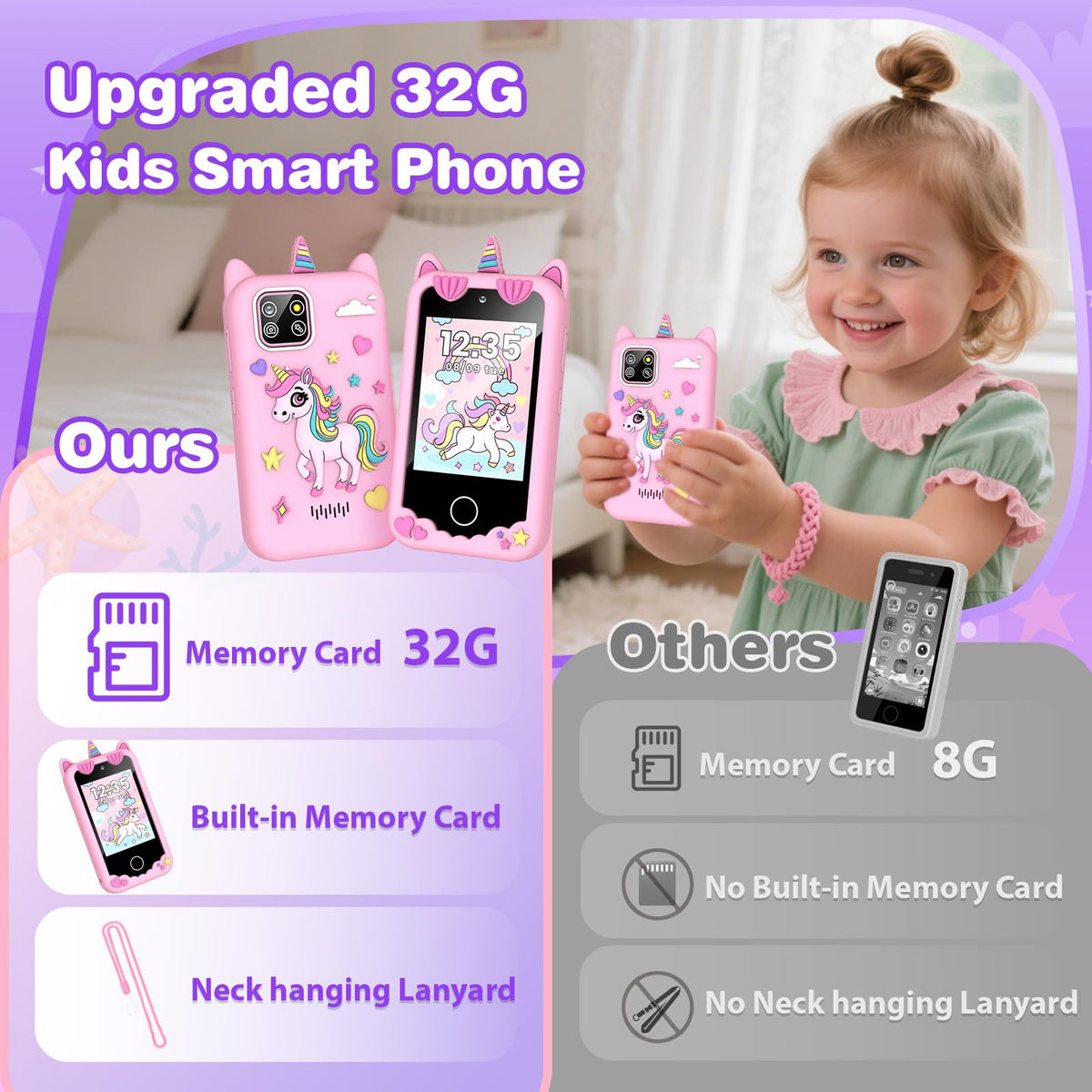 Light pink kids smart phone camera toy screen and camera image