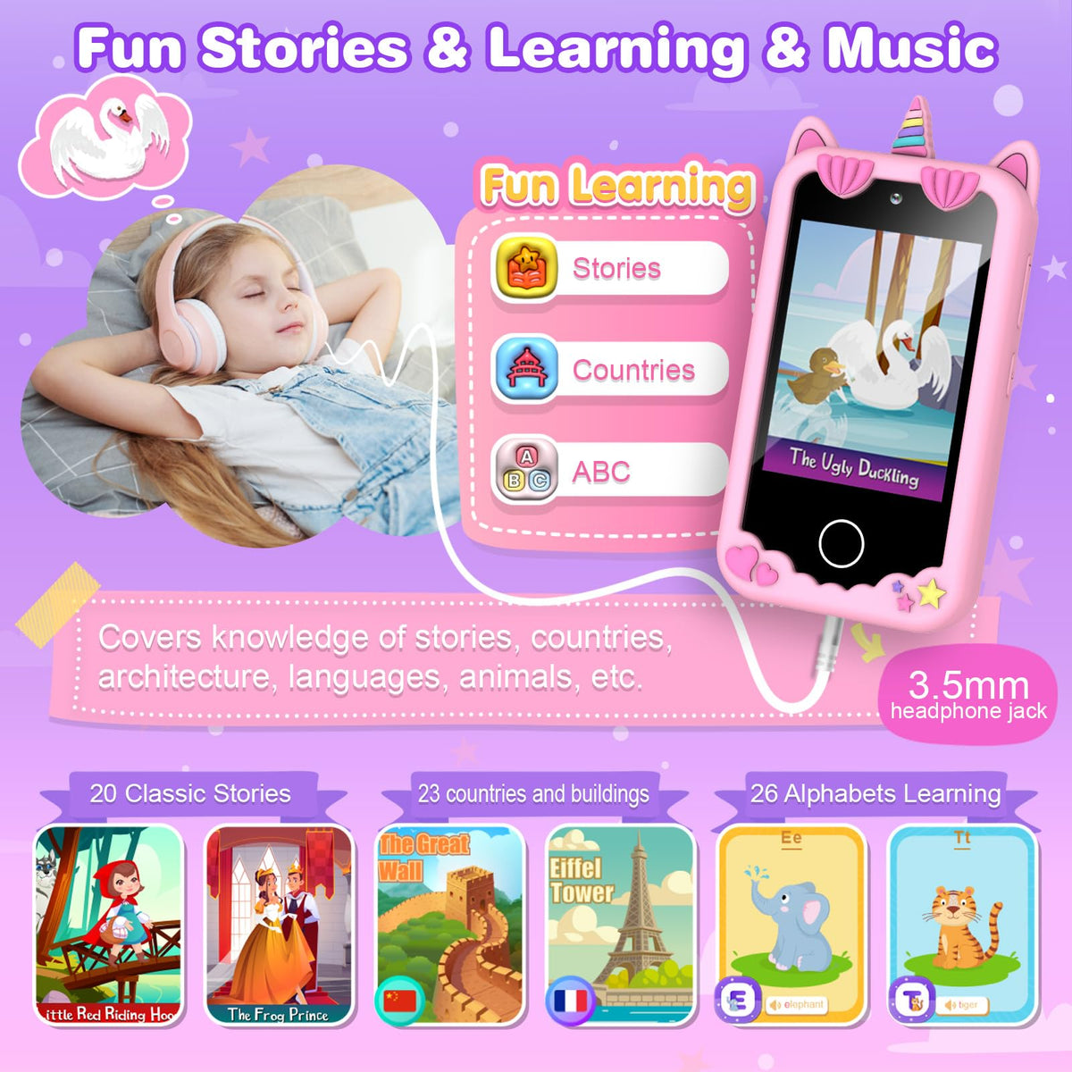 Light pink kids smart phone camera toy unicorn design image