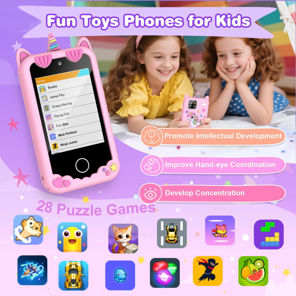 Light pink kids smart phone camera toy package and feature image