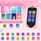 Pale pink kids smart phone camera toy with learning features and wallpapers