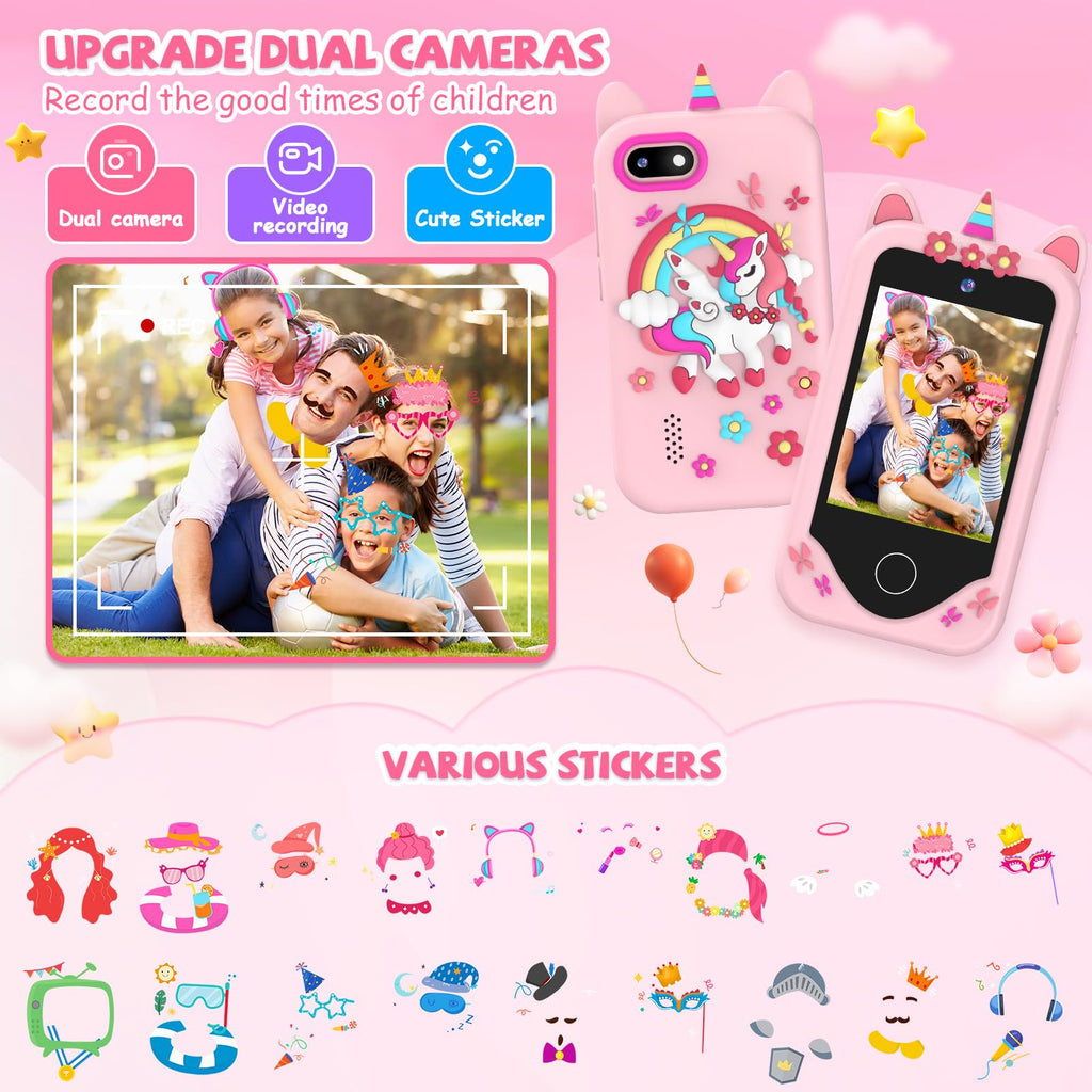 Pale pink kids camera phone toy display and camera function image