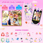 Pink kids smart phone camera toy unicorn case lifestyle image