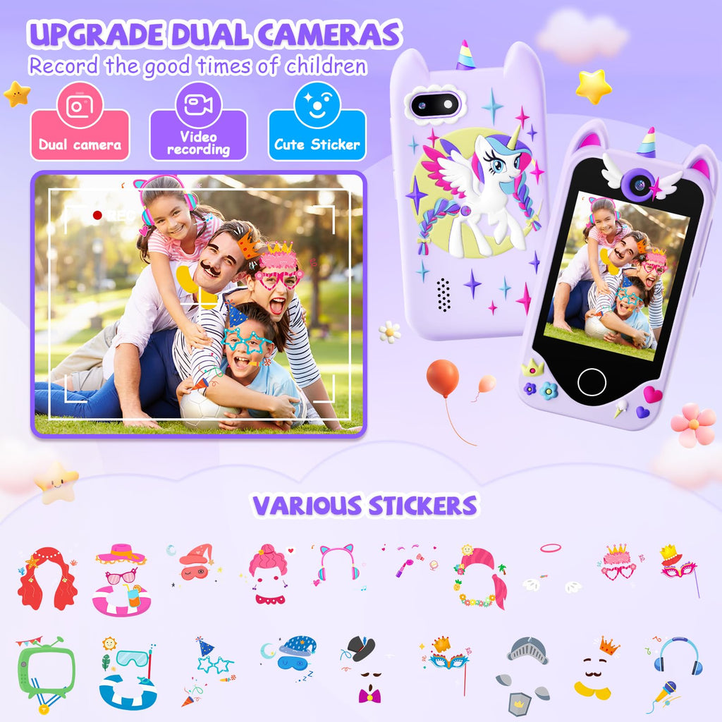 Purple kids smart phone camera toy unicorn case lifestyle image