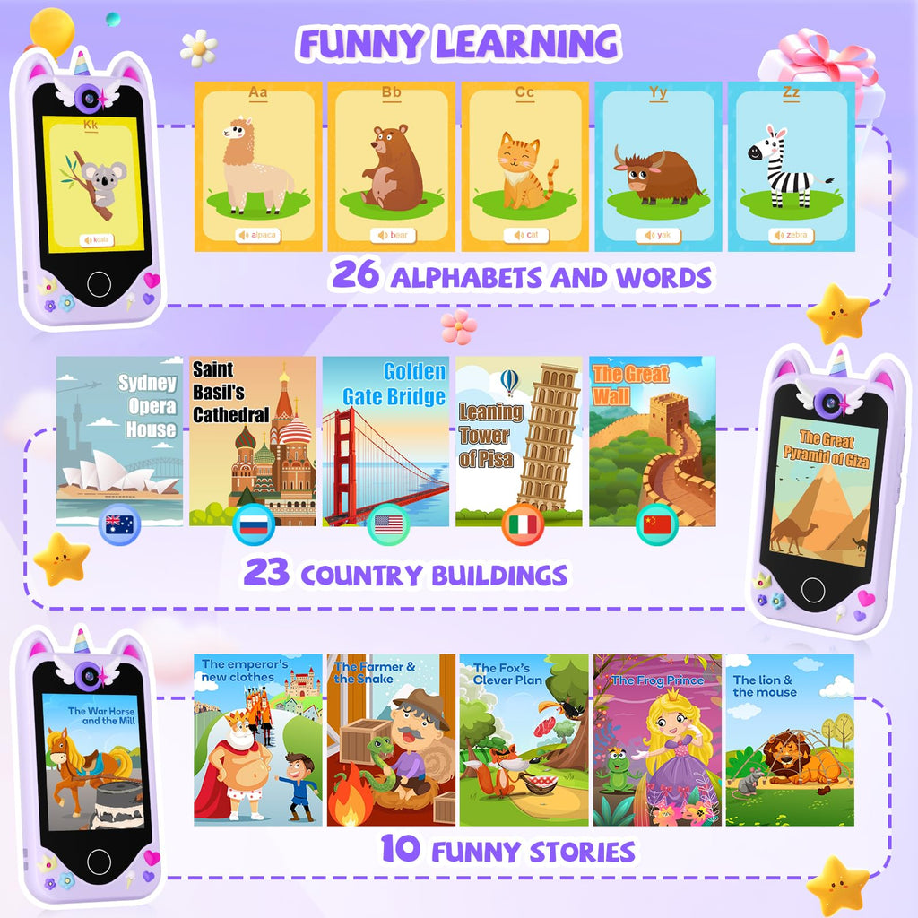 Purple kids camera phone toy games and functions image