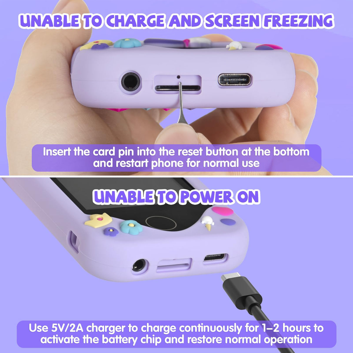 Purple kids smart phone camera toy display and entertainment functions image