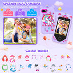 Violet kids smart phone camera toy rainbow unicorn case lifestyle image