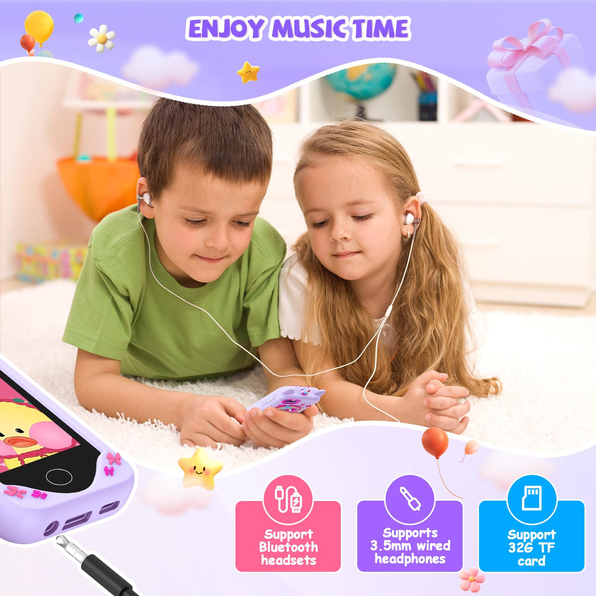 Violet kids smart phone camera toy accessories and package image